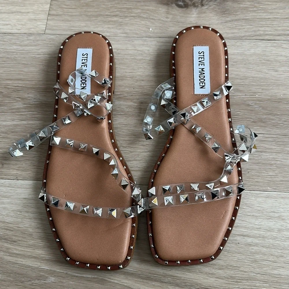 Michael Kors Metallic Studded Sandals TRAVEL CLEAR